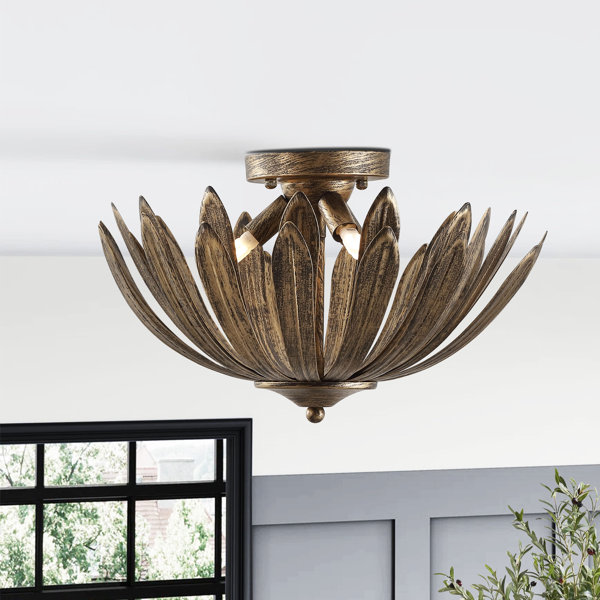 Lark Manor 15" 3Light Antique Gold Leaf SemiFlush Mount Ceiling Light